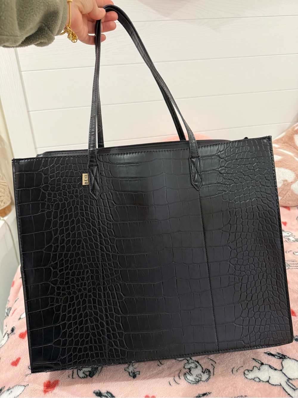 BEIS Black Croc-Embossed Tote - Picture 3 of 16